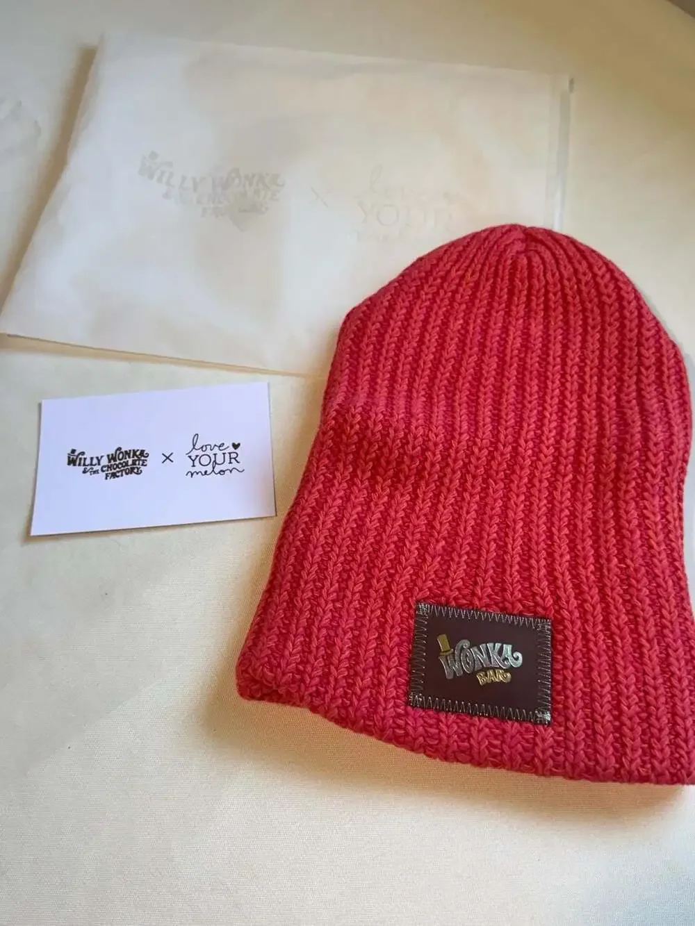 Slouchy Red Knit Beanie Hat Streetwear Y2K Cozy Winter Unisex NWT Wonka Bars